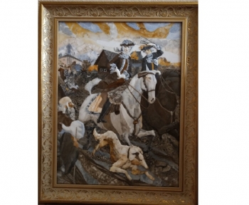 Мозаичная картина из Уральских минералов «Царская охота». Размер: 78х98 см